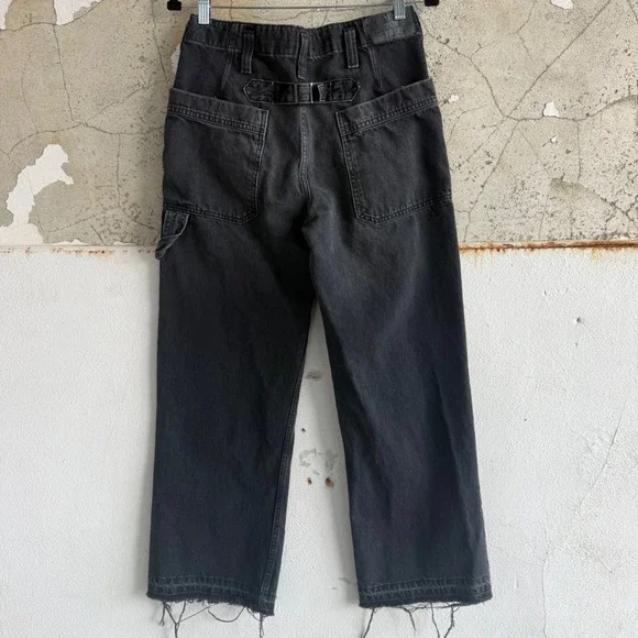 Free People Carpenter Jeans Wide Leg Cropped Utility Faded Black Women 27 Grunge - Picture 9 of 16